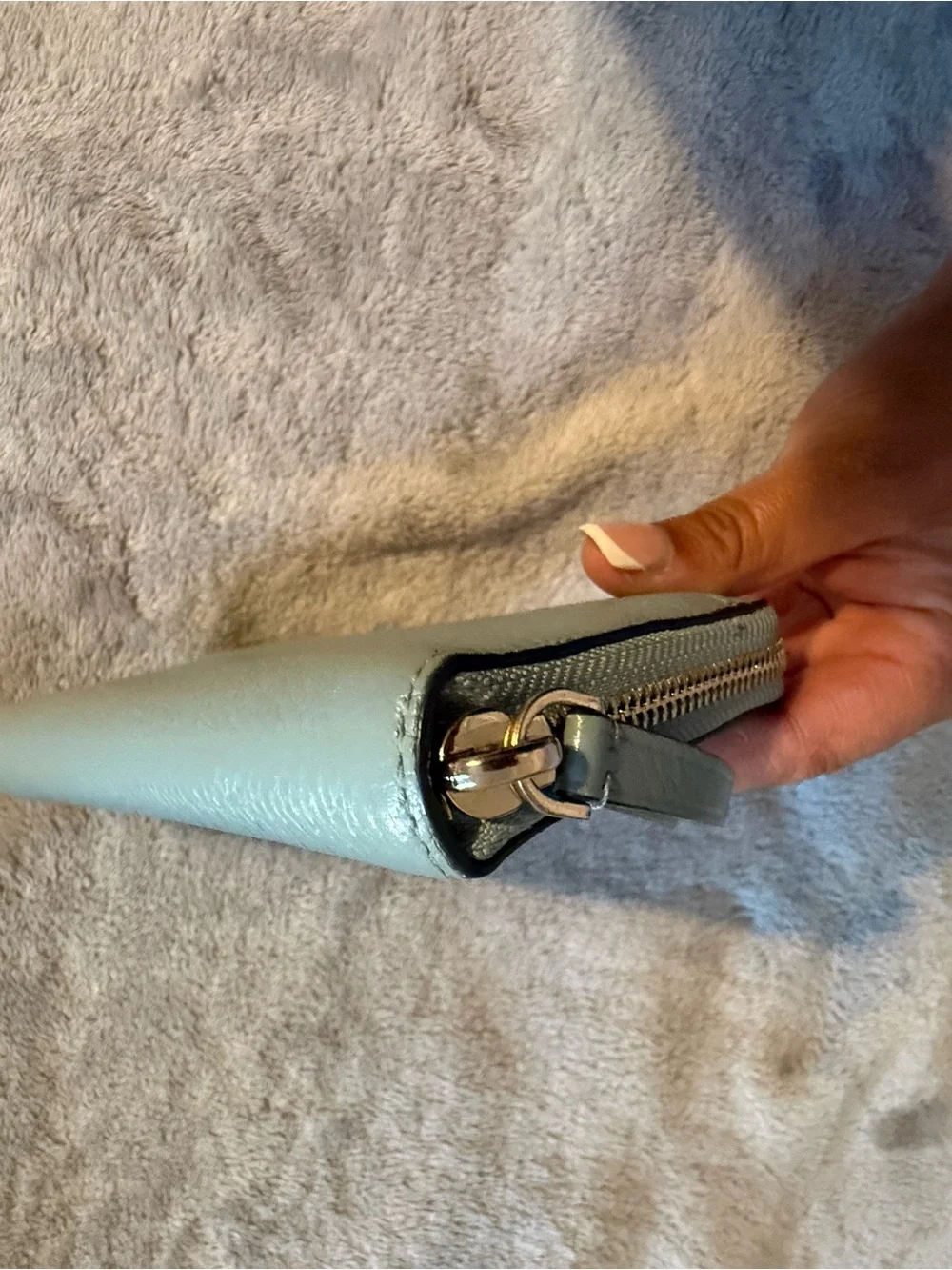 kate spade light blue pebbled leather zip-around wallet